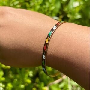 Black/Multi Scroll Vintage Cloisonné Brass & Enamel Bangle (Small-Medium)